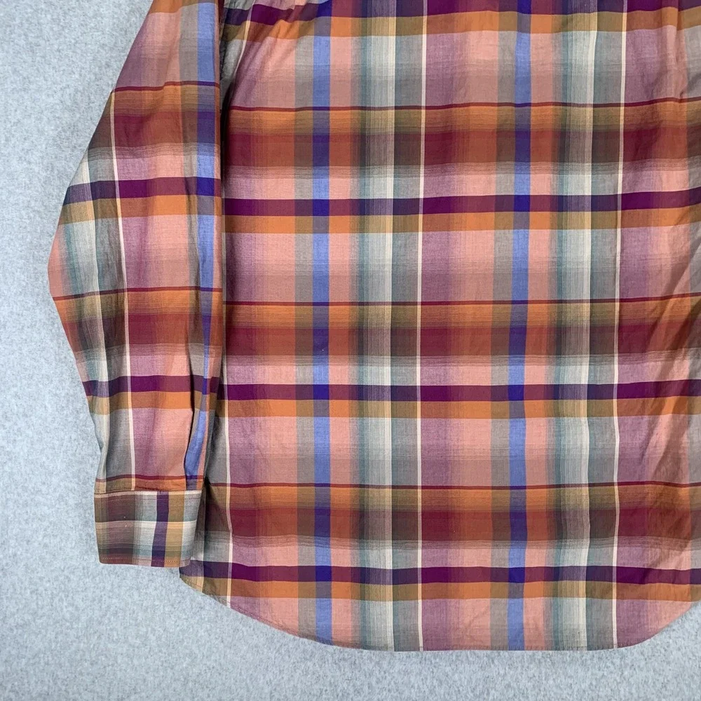 Alan Flusser Button Down Shirt Mens Large Multi Plaid Long Sleeve Cotton